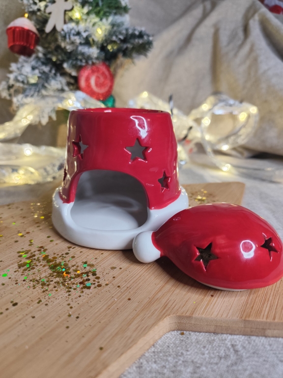 Brûleur de Noël en céramique – modèle bonnet rouge