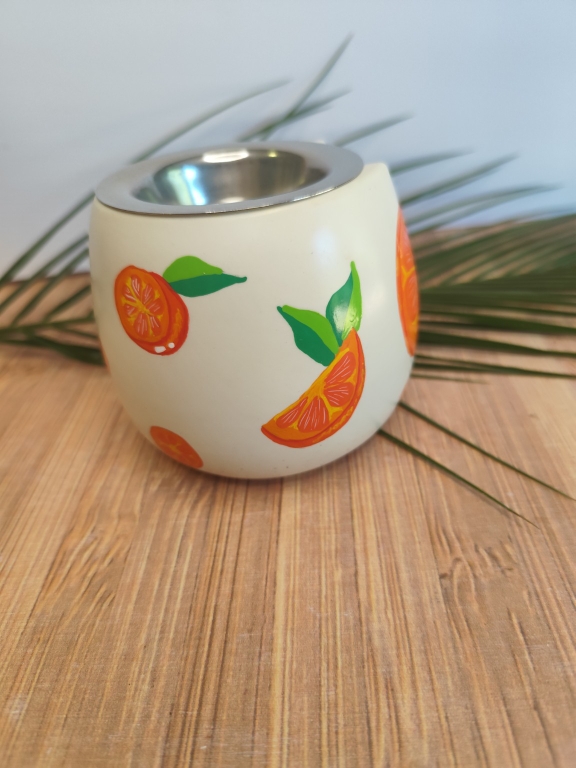 Brûleur rond en jesmonite décoré d'oranges peintes à la main