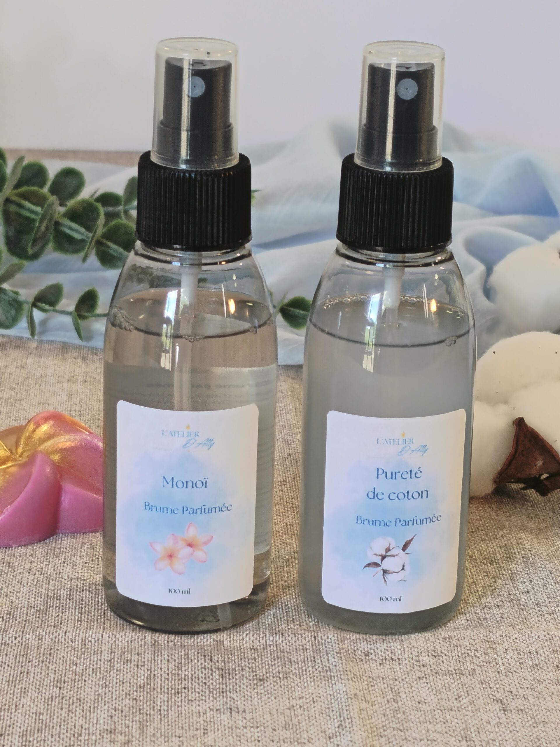 Brumes d'ambiance parfumées Monoï et Pureté de coton 100 ml – L'Atelier d'Ally
